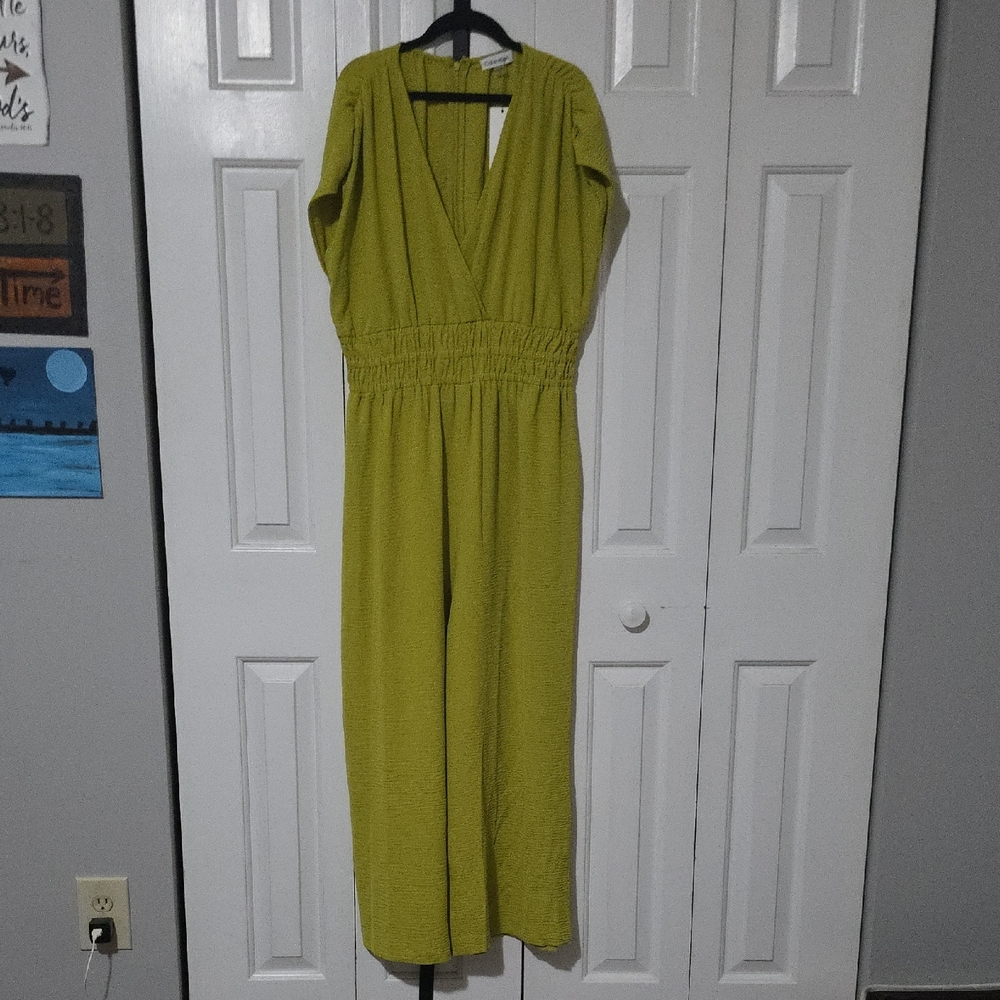 Calvin Klein Chartreuse V-Neck Jumpsuit